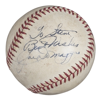 Vintage Joe DiMaggio "Playing Days" Signed & Inscribed OAL Harridge Baseball with Rare "Best Wishes" Salutation (Beckett)